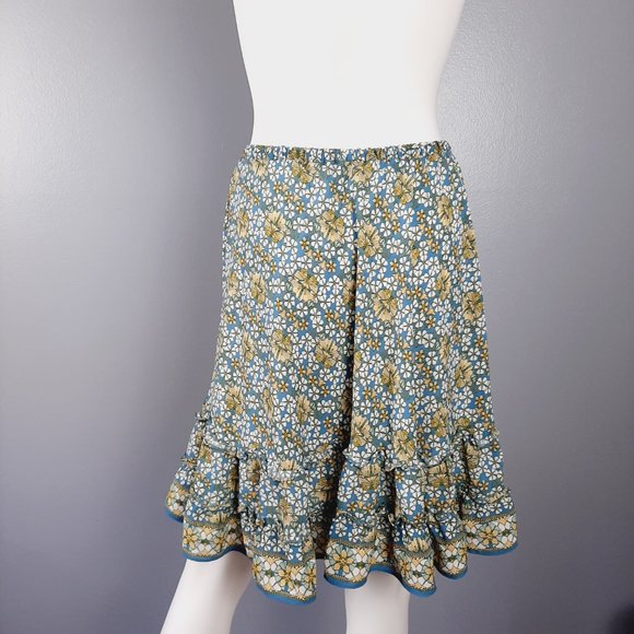 Max Studio Tiered A-Line Skirt Women's Size XS Blue Multi Floral Print Pull-On - Picture 5 of 8